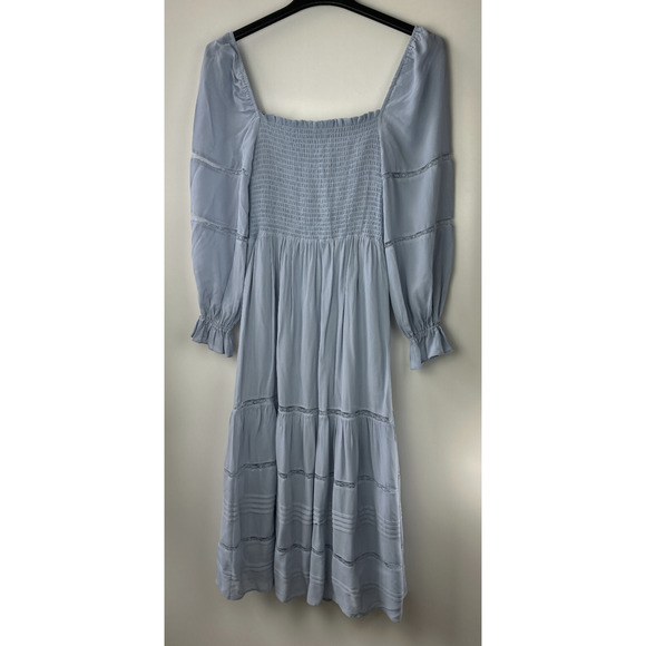 Reformation Jessy Dress Smocked Midi Dress Mineral Blue Boho Women's Size 6 - Picture 11 of 16
